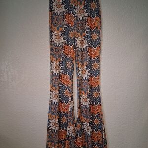 Floral Medallion Boot-Cut Pants in Navy & Orange
